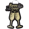 Suspension Bonne Année motif verre en bois noir et doré < Gifi Best
