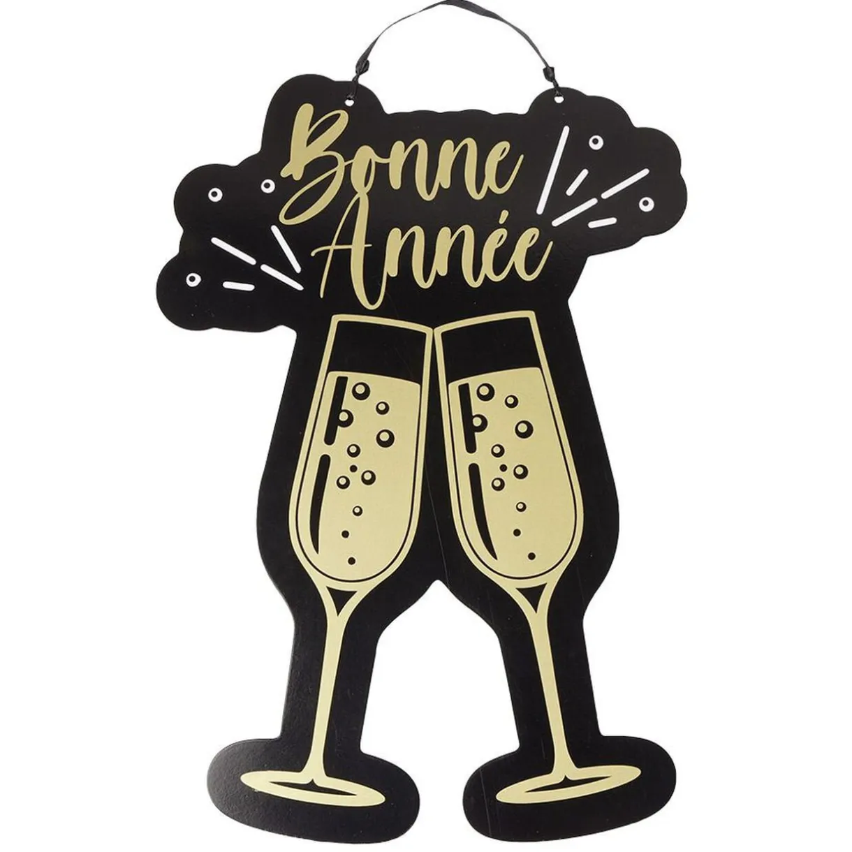 Suspension Bonne Année motif verre en bois noir et doré < Gifi Best