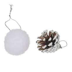 Suspension boule de Noël blanche et pomme de pin argentée x10