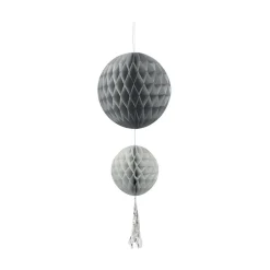 Suspension 2 boules avec pompon papier gris < Gifi Hot