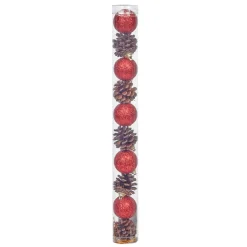 Suspension boules de Noël rouges et pommes de pin < Gifi