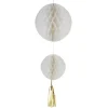 Suspension 2 boules en papier blanc et son pompon < Gifi Outlet