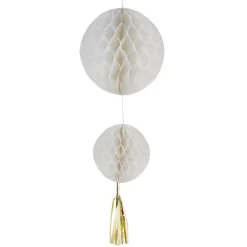 Suspension 2 boules en papier blanc et son pompon < Gifi Outlet