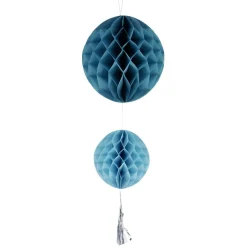 Suspension 2 boules en papier bleu et son pompon < Gifi Clearance