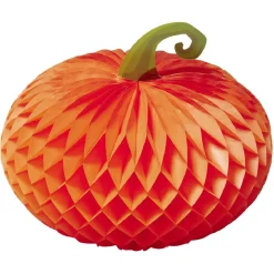 Suspension citrouille en papier orange et vert x3