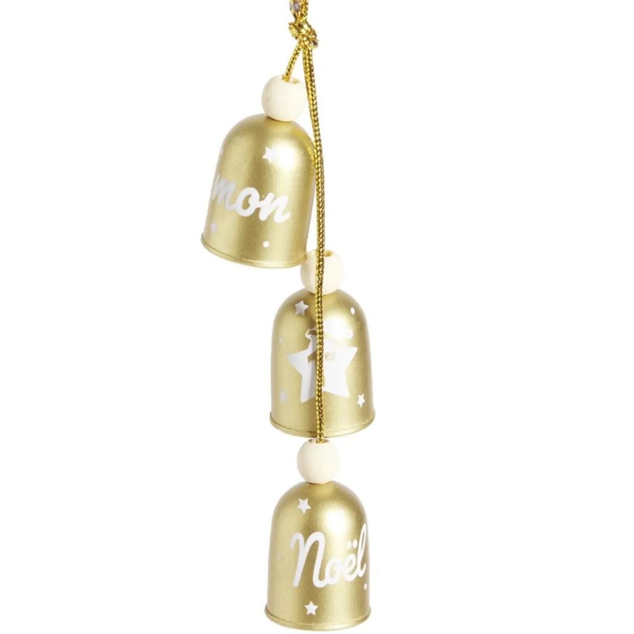 Suspension 3 clochettes "Mon 1er Noël" rouge ou dorée H10cm- 2 modèles