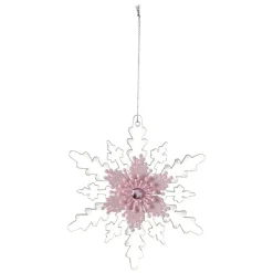 Suspension de Noël Flocon rose transparent