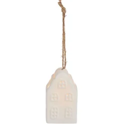 Suspension de Noël lumineuse forme maison céramique blanche 1LED blanc chaud H7,5cm < Gifi Outlet