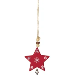 Suspension de Noël Étoile en bois motif traditionnel rouge blanc < Gifi Online