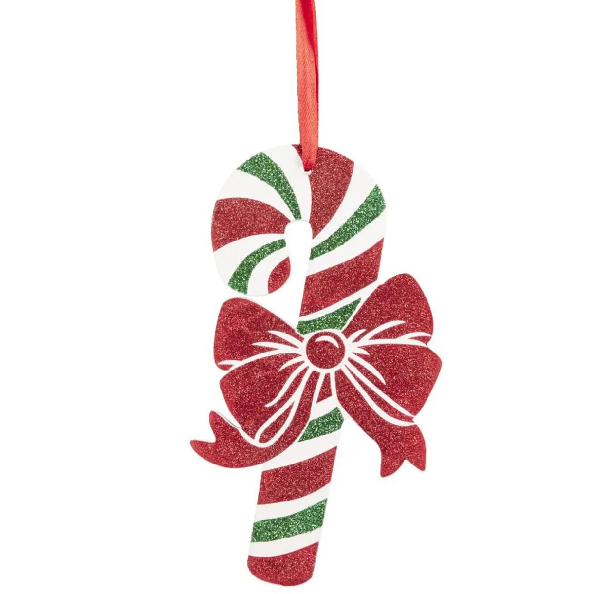Suspension forme sucre d'orge en bois pailleté rouge et vert H.15 cm < Gifi Discount