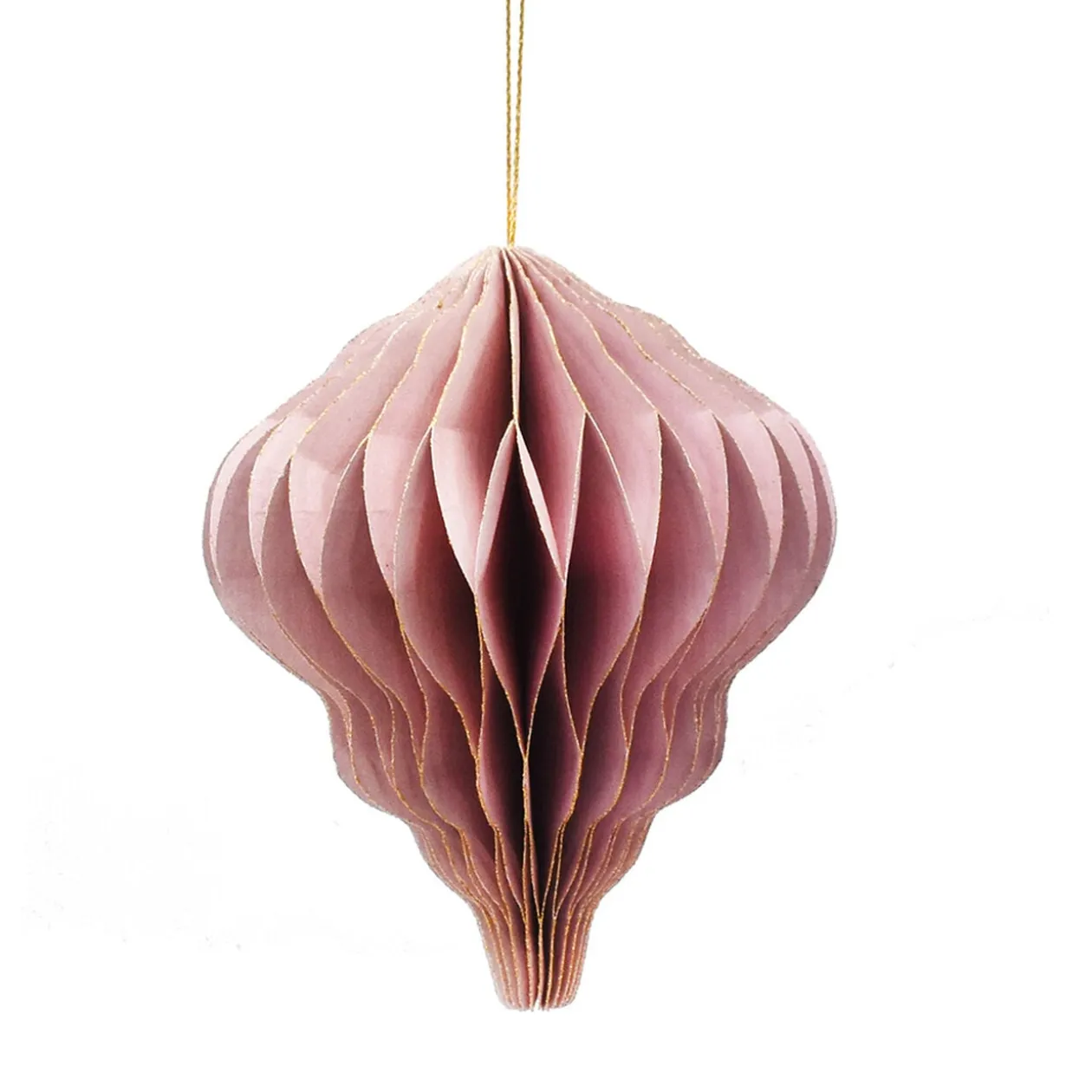 Suspension goutte 3D en papier rose et doré Ø8xH10cm