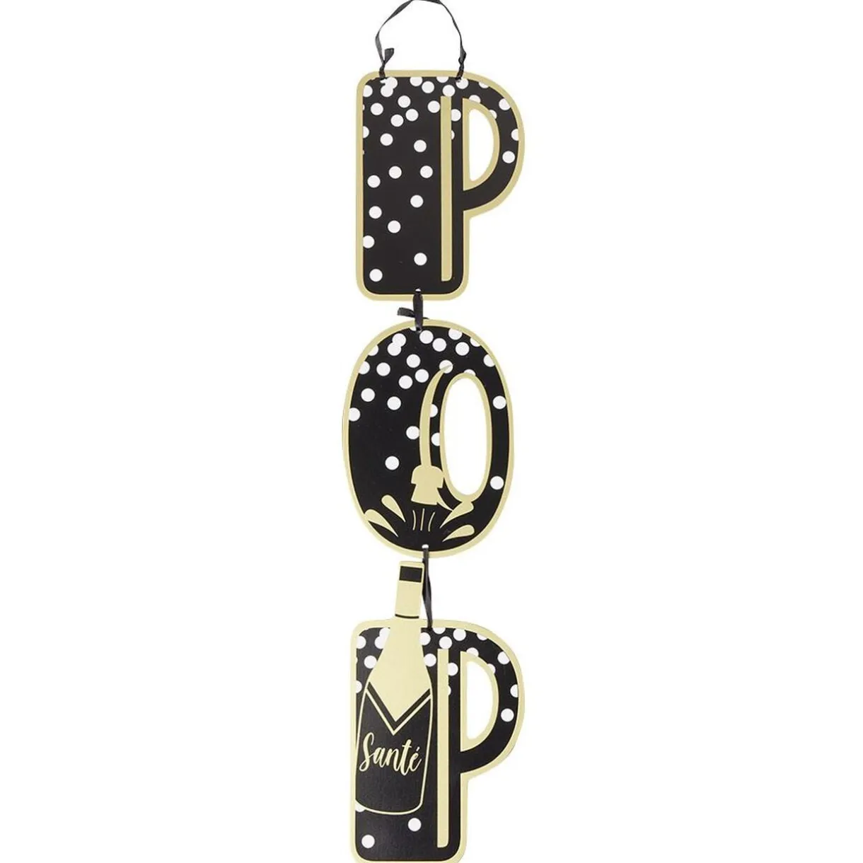 Suspension inscription POP en bois noir et doré < Gifi