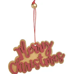 Suspension Merry Christmas doré et rouge L10x6cm