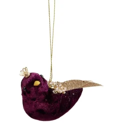 Suspension Noël oiseau velours rouge et doré H.7 cm < Gifi Outlet