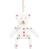 Suspension Ourson de Noël en bois rouge et blanc H10,5cm