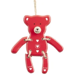 Suspension Ourson de Noël en bois rouge et blanc H10,5cm