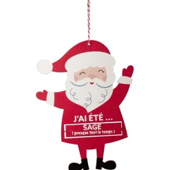 Suspension Père Noël pancarte rotative "J'ai été sage/vilain" en bois