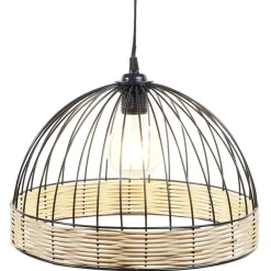 Suspension ronde métal osier noir et marron Ø35xH22cm < Gifi Online