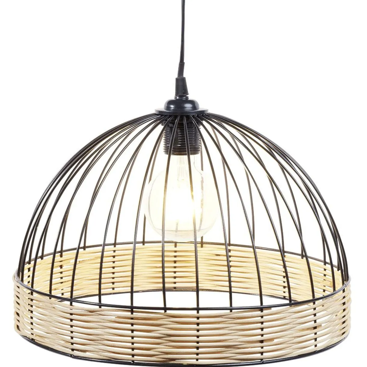 Suspension ronde métal osier noir et marron Ø35xH22cm < Gifi Online