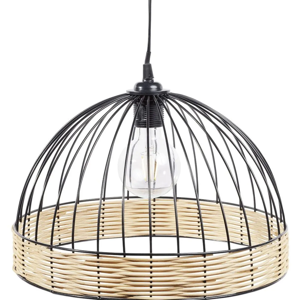 Suspension ronde métal osier noir et marron Ø35xH22cm < Gifi Online