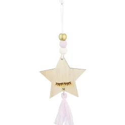Suspension Étoile de Noël en bois avec pompon et perles H10,5cm < Gifi Sale