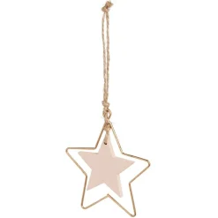 Suspension étoile métal doré et bois rose 8xH20cm
