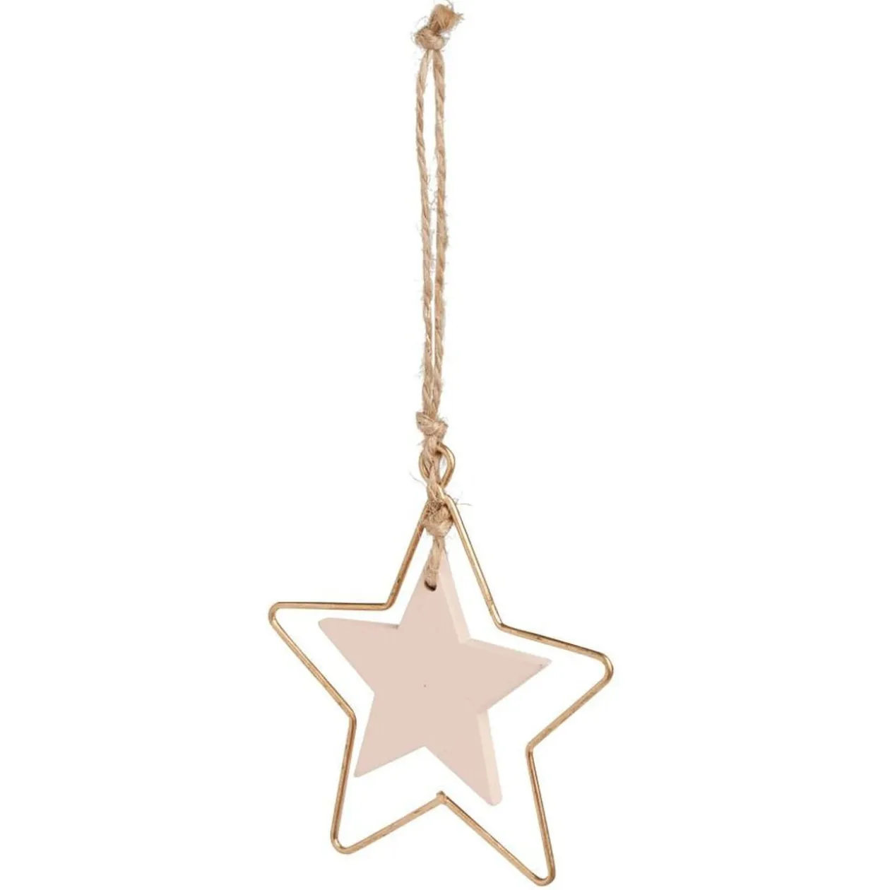 Suspension étoile métal doré et bois rose 8xH20cm