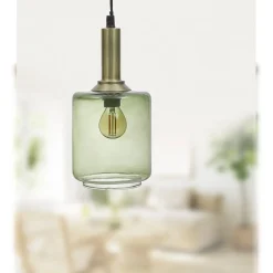 Suspension vintage en verre et métal Ø13xH25cm