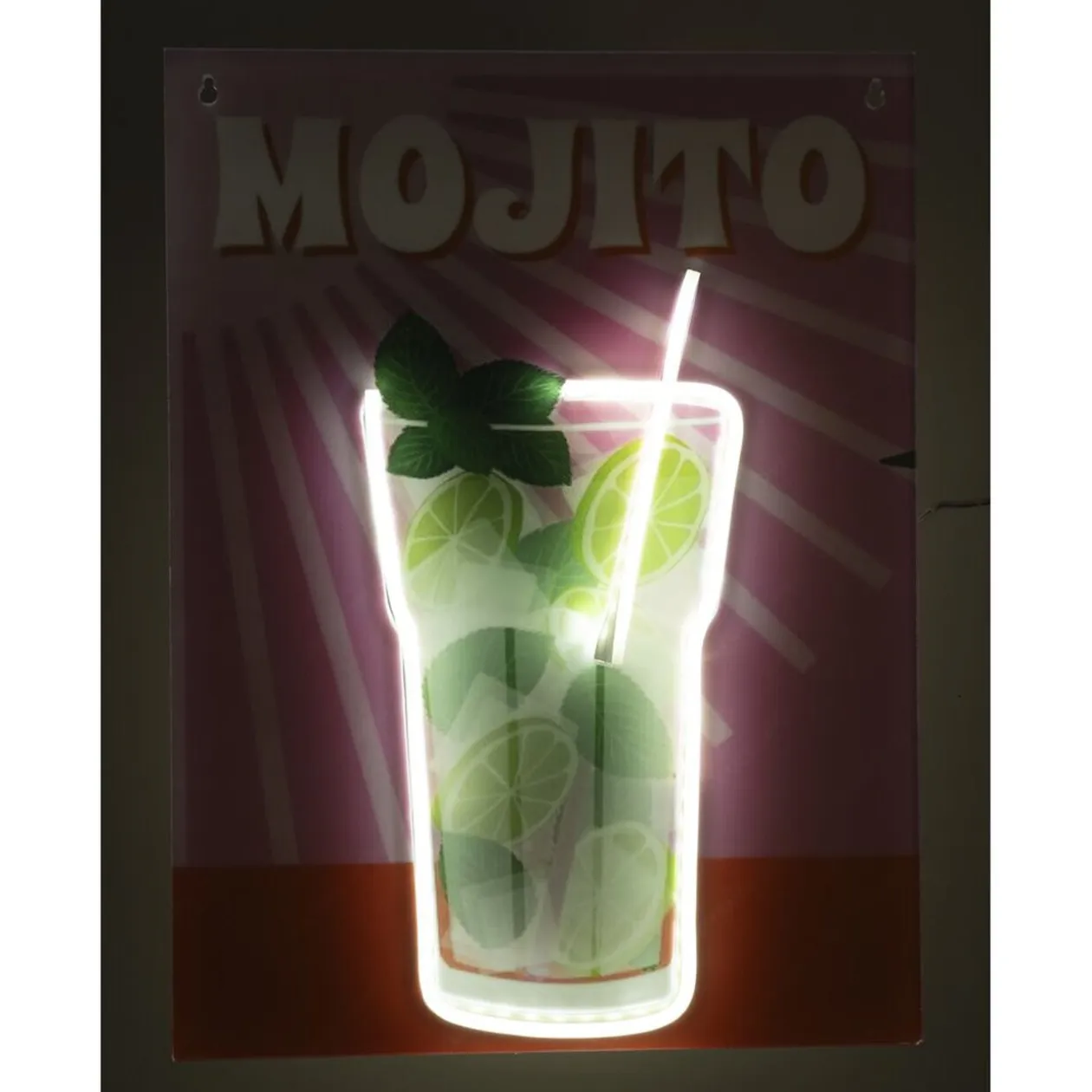 Tableau rectangulaire MOJITO avec verre contour néon 32x43cm