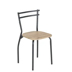 Table avec 4 chaises Luffi métal noir et bois marron 100x70xH75cm