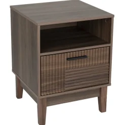 Table de chevet en bois Lida 1 niche et 1 tiroir marron foncé 40x39xH52cm < Gifi Clearance