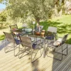 Table de jardin avec chaises x6 Mathis acier verre textilène noir 150x80xH73cm < Gifi Clearance
