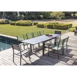 Table de jardin extensible Oslo verre effet marbre 135/270x90xH.75 cm