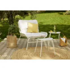 Tabouret acier perforé Faro vert sauge 45x28xH45cm < Gifi
