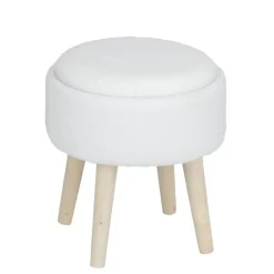 Tabouret bois Clara avec rangement contour bouclette blanc Ø36xH40cm < Gifi
