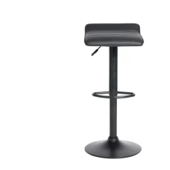 Tabouret de bar Majestik assise carrée simili noir et pied métal réglable H84cm