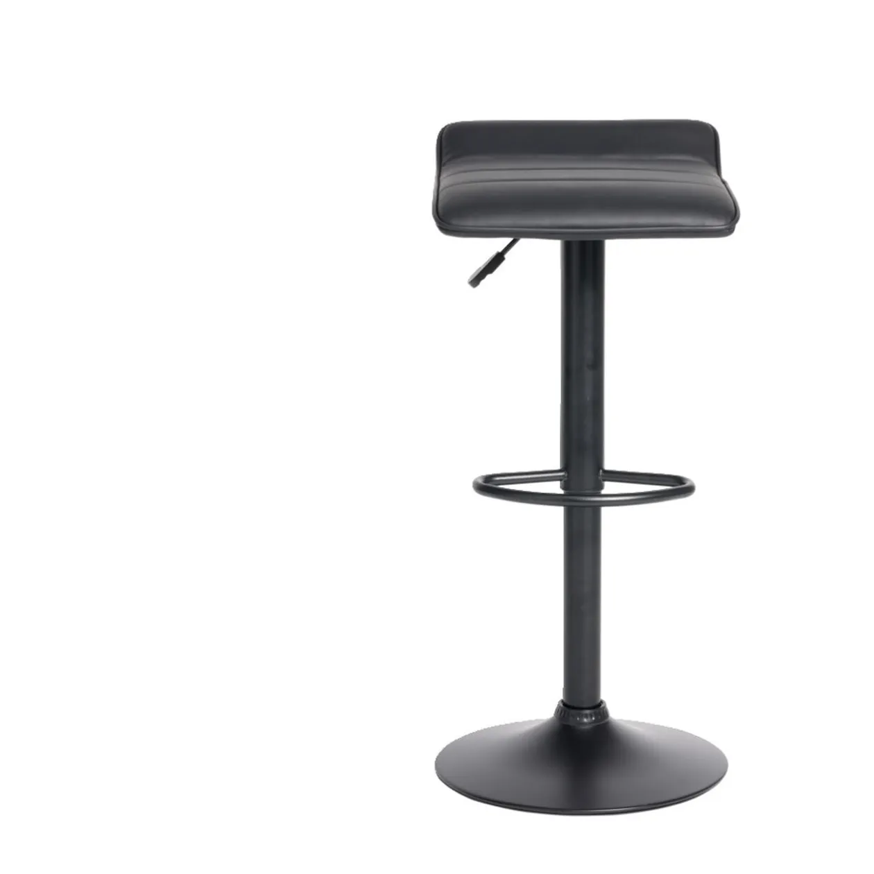 Tabouret de bar Majestik assise carrée simili noir et pied métal réglable H84cm