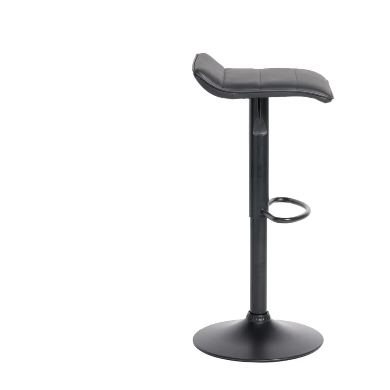 Tabouret de bar Majestik assise carrée simili noir et pied métal réglable H84cm