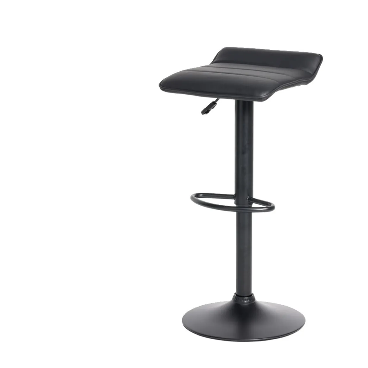 Tabouret de bar Majestik assise carrée simili noir et pied métal réglable H84cm