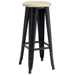 Tabouret métal et bois New York noir et naturel Ø30xH70cm