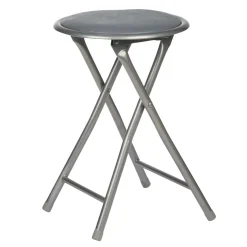 Tabouret pliant Aiden métal et pvc Gris L.30 x P.35 x H.45 cm