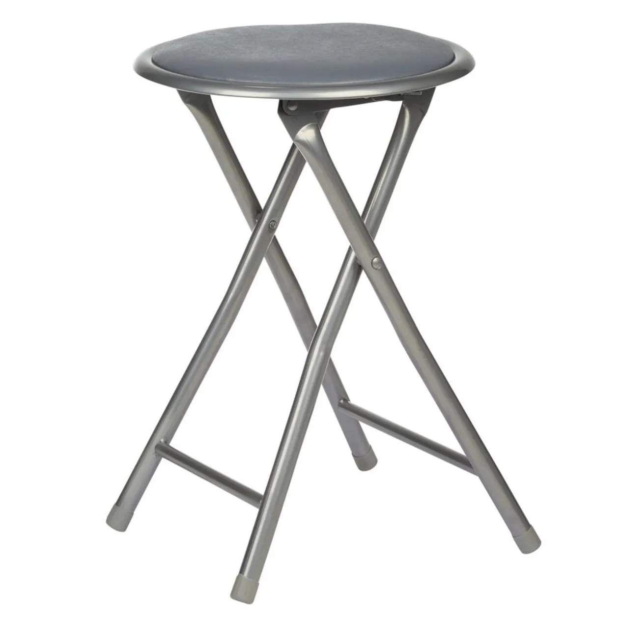Tabouret pliant Aiden métal et pvc Gris L.30 x P.35 x H.45 cm