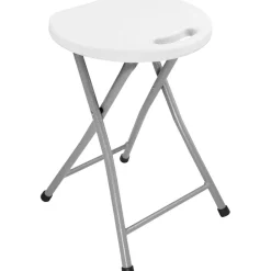 Tabouret pliant rond Fiesta métal gris assise polyéthylène blanc Ø33xH46,5cm