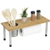 Étagère de cuisine bambou avec pot à ustensiles et porte rouleaux L50xH19,5cm