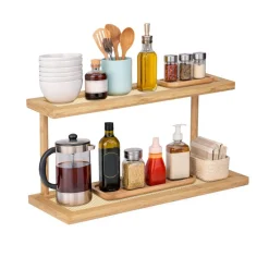 Étagère de cuisine en bois et bambou 2 niveaux effet tressé 40x15xH20cm