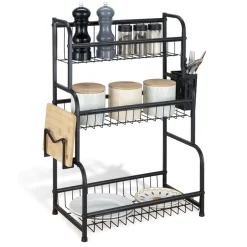 Étagère de cuisine à poser 3 niveaux métal noir 49x22xH61cm
