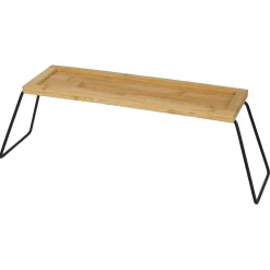 Étagère de rangement en bambou et pieds en métal noir 36x12xH15cm