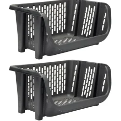 Étagère empilable x2 plastique 49,5x36xH29cm (2 modèles noir ou blanc)
