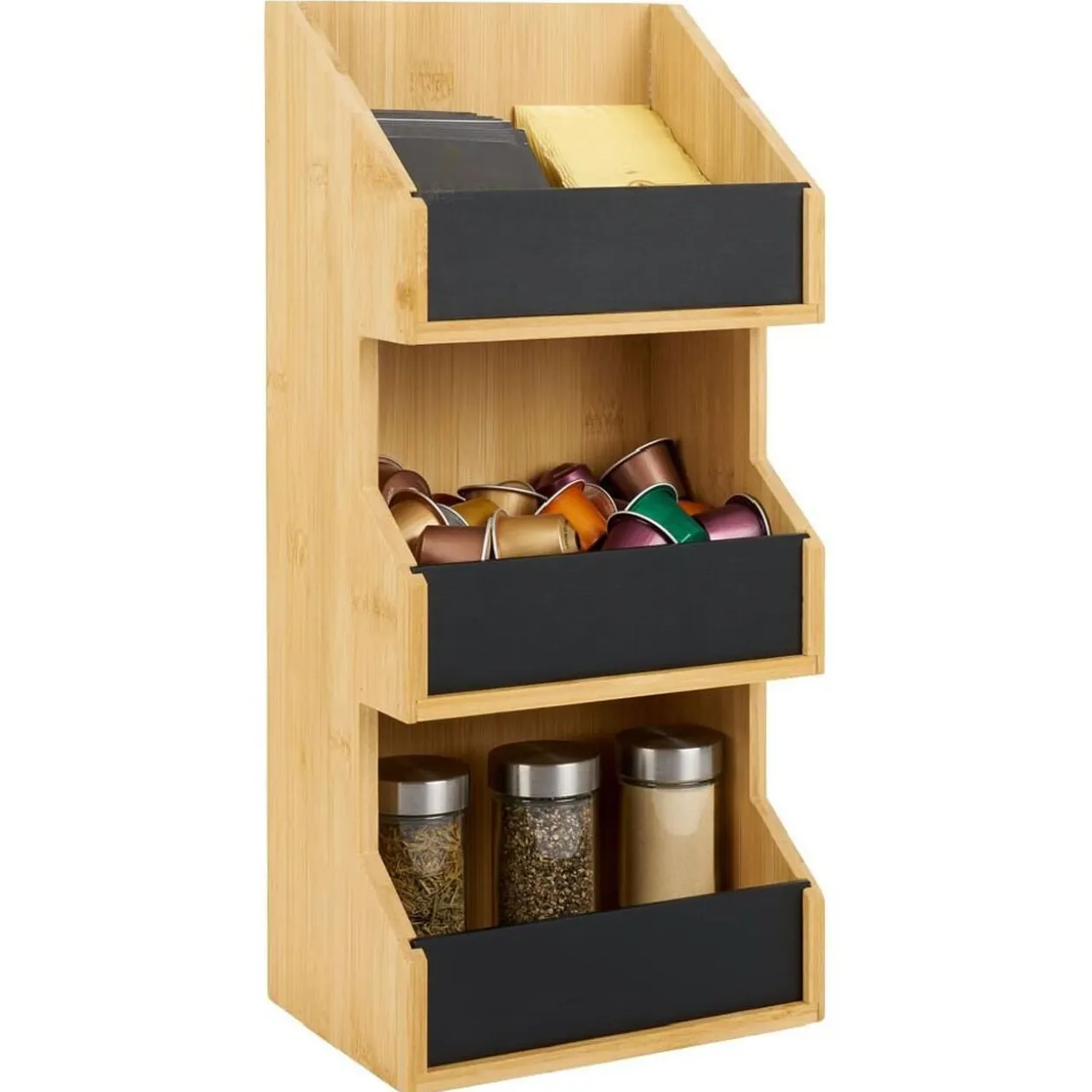 Étagère 3 niveaux bambou naturel 40x18xH13cm