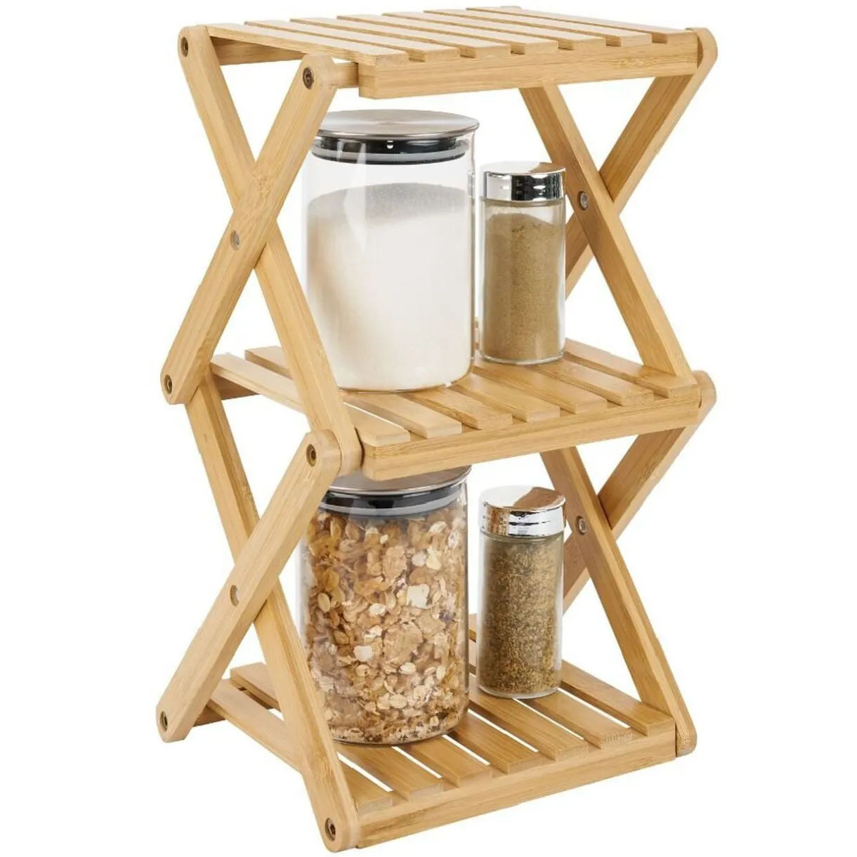 Étagère 3 niveaux pliable bambou naturel 22,1xH35,5x18,3cm < Gifi Online